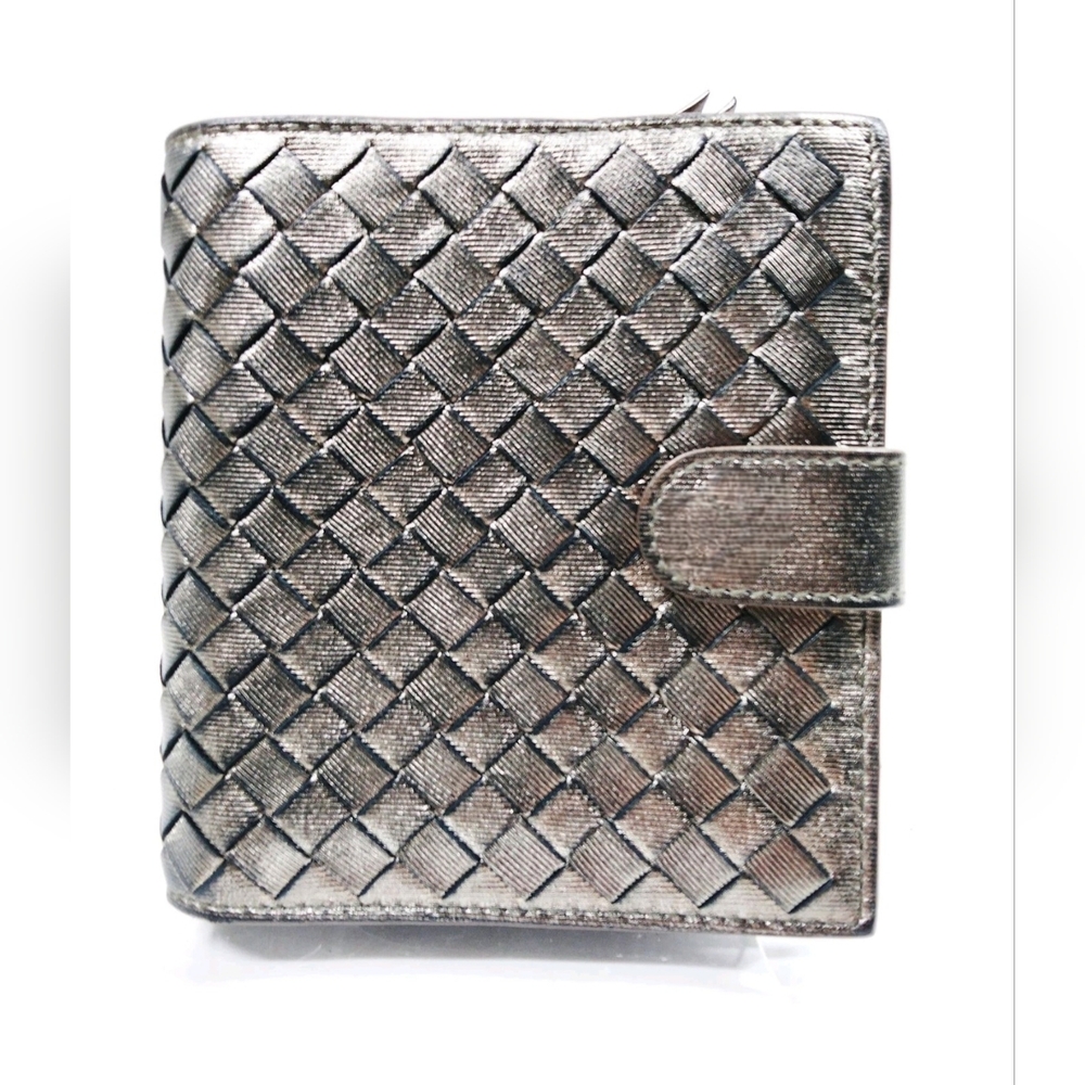 Authentic Bottega Veneta Intrecciato Metallic Leather Wallet